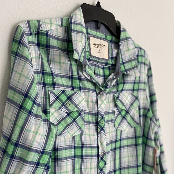 NWT - Arizona Jeans - Long-Sleeved Button Down Plaid Shirt - Large - Picture 3 of 14